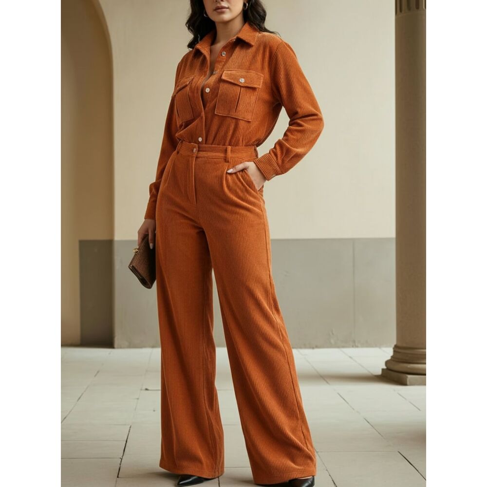 New Rust color SZ MED Two-Piece Ensemble Corduroy Jacket & Wide-Leg pants